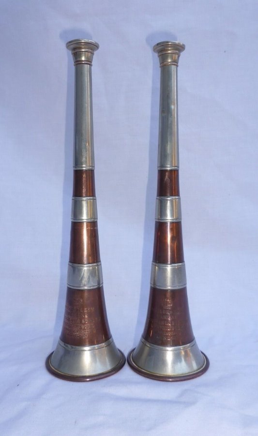 Match Pair of Antique Kohler Banded Hunting Horns Circa 1890
