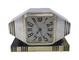 Antique Art Deco Silvered Bronze Machine Age Alarm Clock