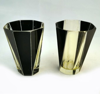 Antique Art Deco Czech Enamel & Glass Decanter Set on Matching Tray