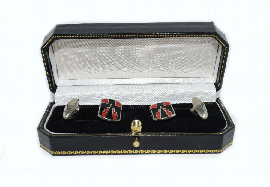 1930's Art Deco Gents's Skyscraper Enamel Cufflinks