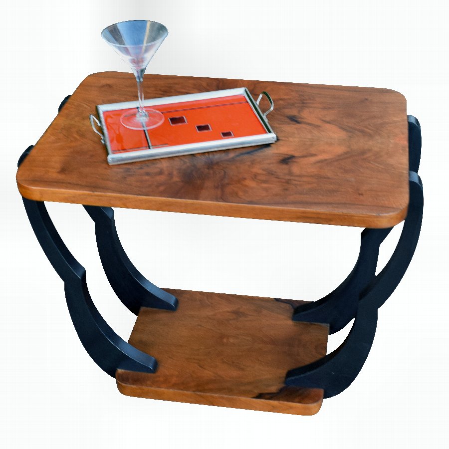 Two Tiered Art Deco English Walnut Coffee Table