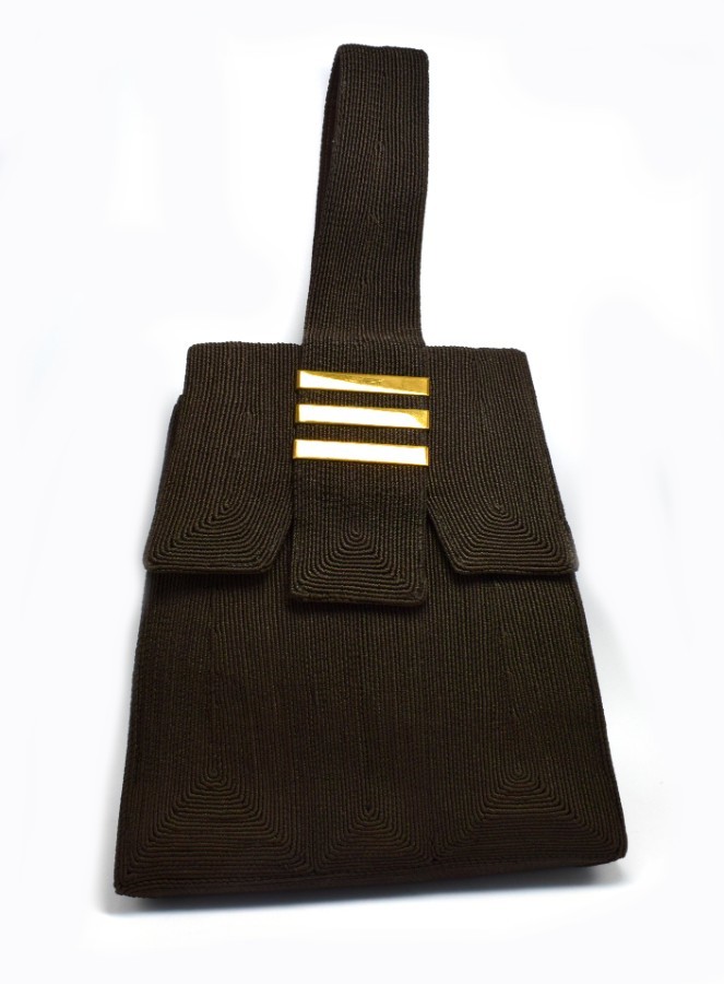 Art Deco Brown Genuine Cord Ladies Handbag