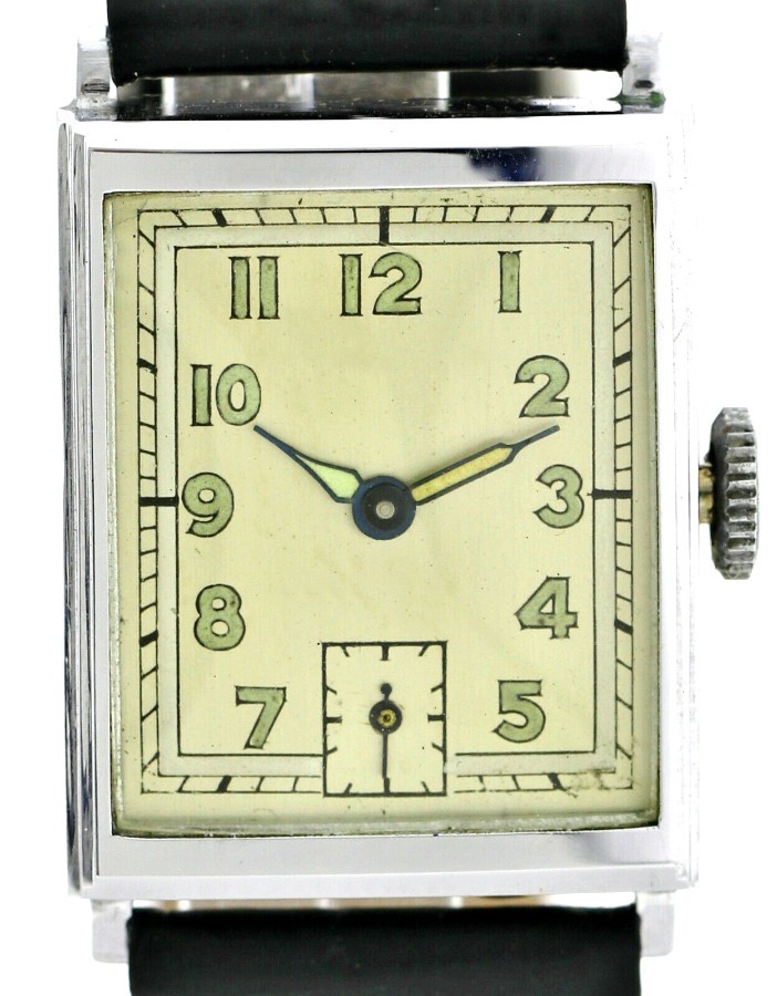 Art Deco Chrome Gents Wristwatch Old Stock, Never Worn, Newly Serviced, 1930