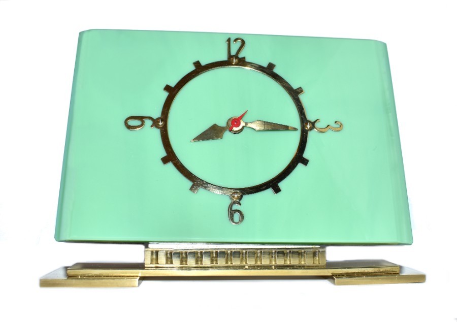 Art Deco Vitrolite Mantle Clock , Circa 1930's