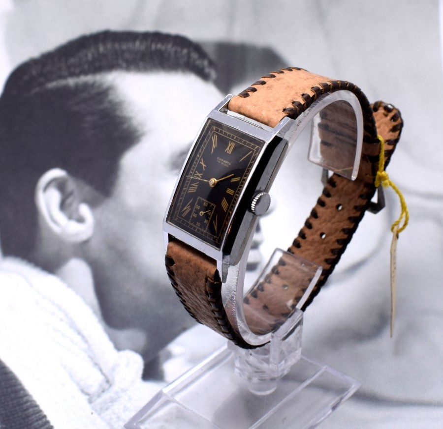 Original Art Deco Gents Tank Wristwatch Old Stock Never Worn, Made By Elixa