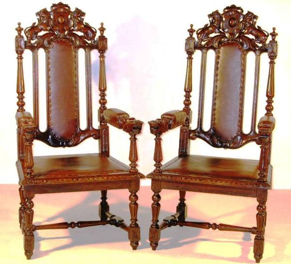 Matched Pair of Victorian Throne Chairs