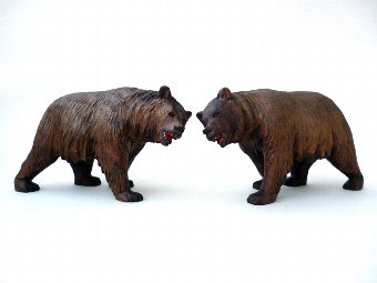 Black Forest Bear, Pair Of Carved Black Forest Bears