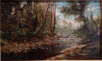 Antique ON SALE: Hypnotic Landscape of a River Brook, 1850-1900
