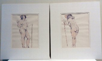 Antique Two (2) Ink & Wash Nudes, SCHOOL OF RAPHAEL SOYER