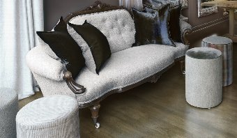 Pre Victorian era Sofa upholstered in de Le Cuona Linen