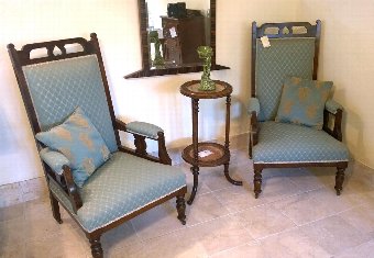 Antique Pair of Edwardian arm chairs, reupholstered