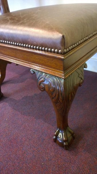 Antique Rare pair of Chippendale style leather stools