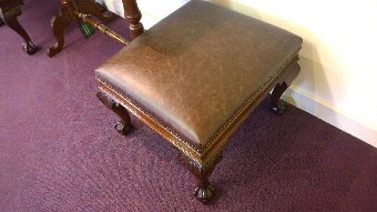 Antique Rare pair of Chippendale style leather stools