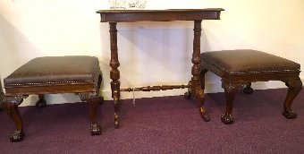 Antique Rare pair of Chippendale style leather stools