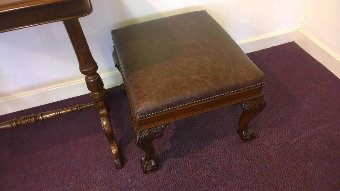 Antique Rare pair of Chippendale style leather stools