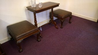 Antique Rare pair of Chippendale style leather stools