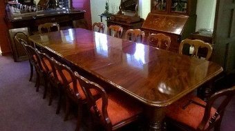 Antique Large Mahogany Dining table and chairs. 12 Seater Victorian Extending table and 12 chairs