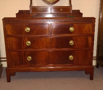 Antique Mahogany Chest of drawers, neat 2 over 2 with blind fret detailing
