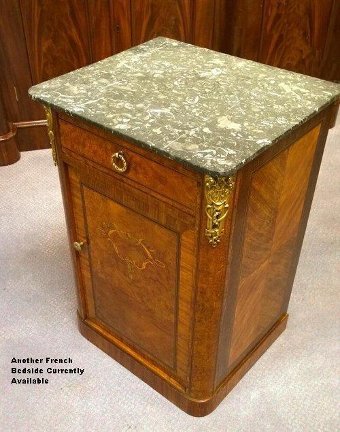 Antique French Inlaid Bedside cabinet with shaped marble top.