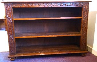 Antique Attractive open fronted walnut bookcase