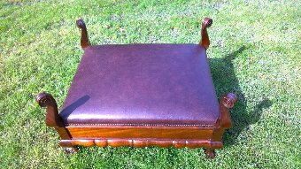 Antique Exceptional and rare leather stool in Mahogany