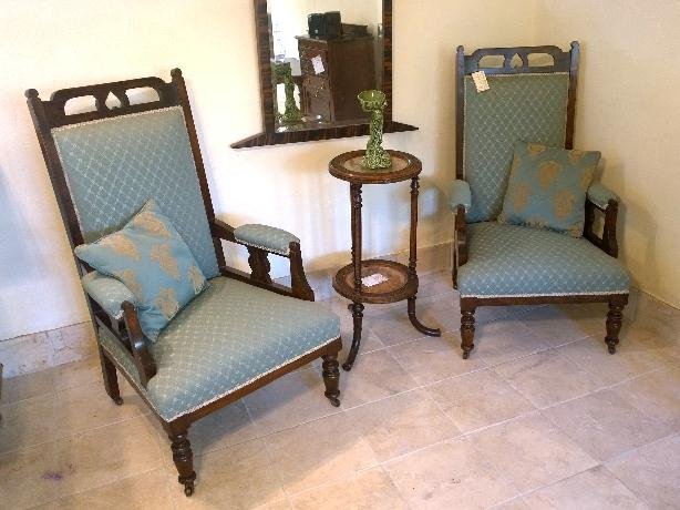 Antique Pair of Edwardian arm chairs, reupholstered