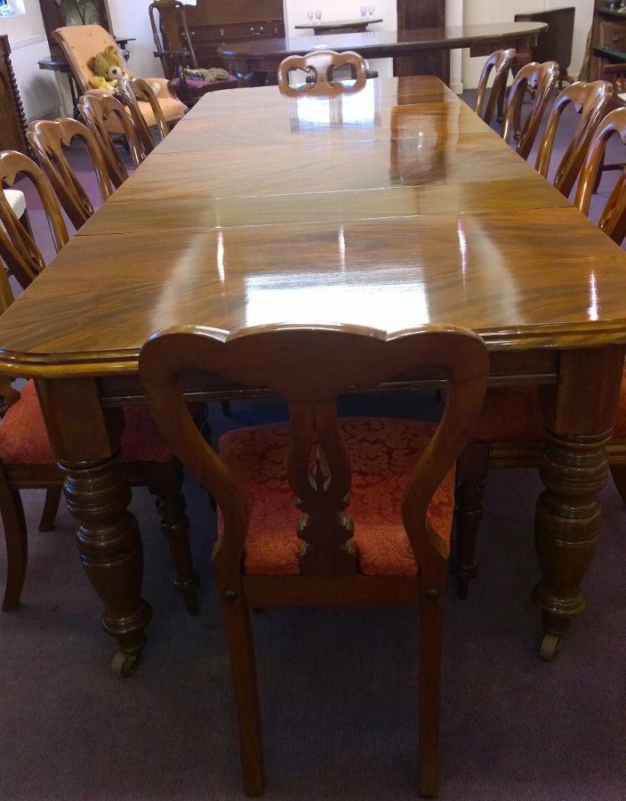 Large Mahogany Dining table and chairs. 12 Seater Victorian Extending table and 12 chairs