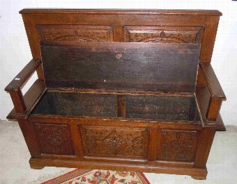 Antique French carved oak bench/ Trunk/ Chest