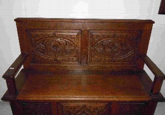 Antique French carved oak bench/ Trunk/ Chest