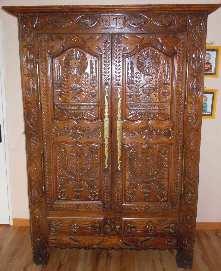 Antique French richly carved wedding armoire/Wardrobe from brittany/Quimper