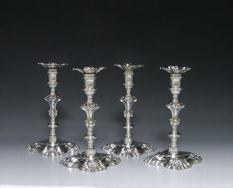 Set of Four George II Cast Silver Candlestick (1753 London) GEORGE BOOTHBY (worked from 1720)