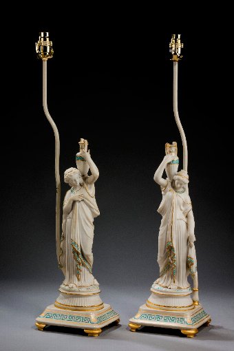 Antique Pair of Parian Neoclassical Lamps