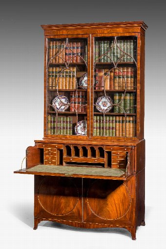 Antique George III Mahogany Secretaire Bookcase