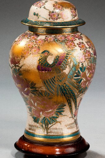 Antique Single Japanese Crackleware Vase Lamp