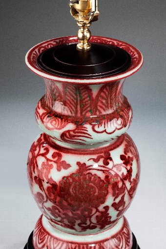 Antique Pair of Crackleware Vase Lamps