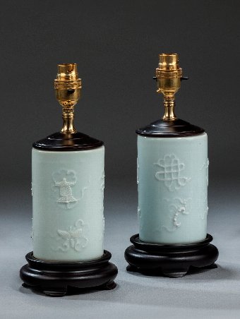 Antique Pair of Porcelain 'Brush Pot' Lamps
