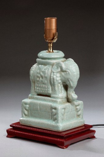 Antique Pair of Celadon Green 'Elephant' Lamps