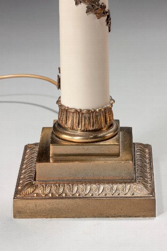 Antique Pair of Gilt Bronze Column Lamps