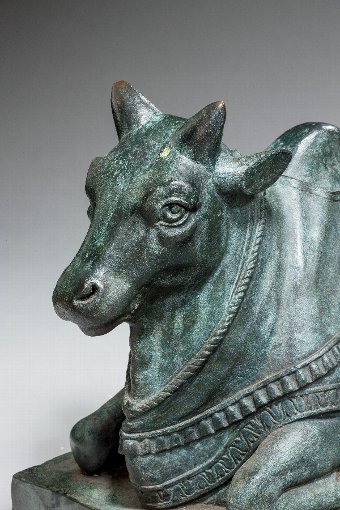 Antique Pair of Patinated Bronze Brahma Bulls