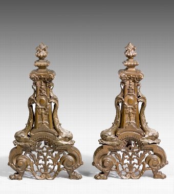 Antique A Large Pair of Cast Iron Andirons