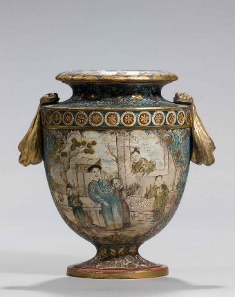 Antique 19th Century Pottery Vase With Oriental Figures