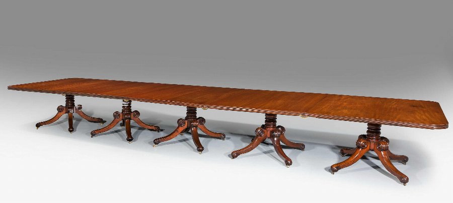 Antique Early 19th Century Five Pillar Dining Table 