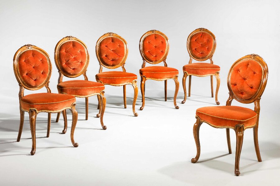 Antique Set of Six 19th Century Satin Birch Dining Chairs