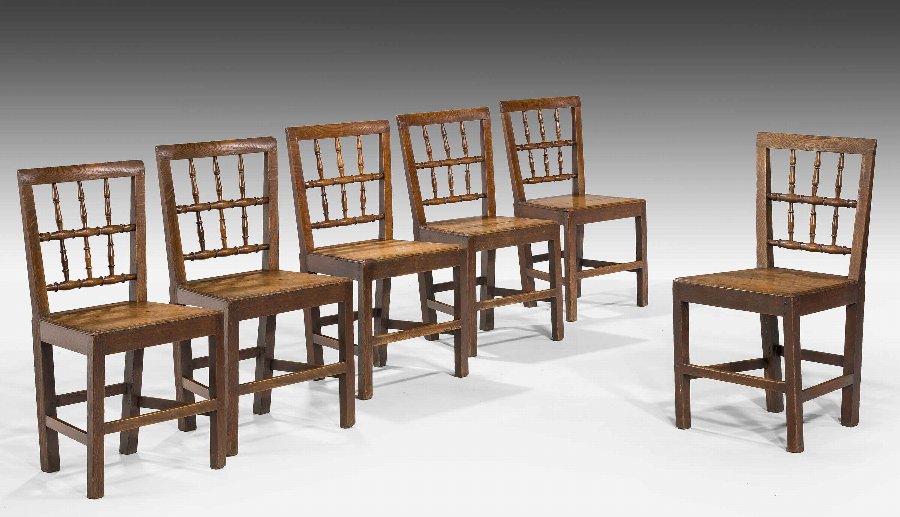 Antique Set of Six George III Period Oak Chairs