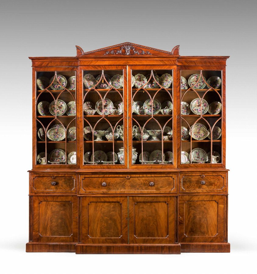 Antique Regency Period Mahogany Library Breakfront Secretaire Bookcase by Gillows