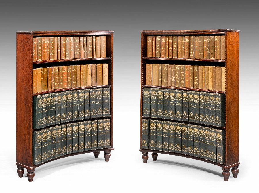 Antique Pair of George III Period Mahogany Concave Open Bookcases