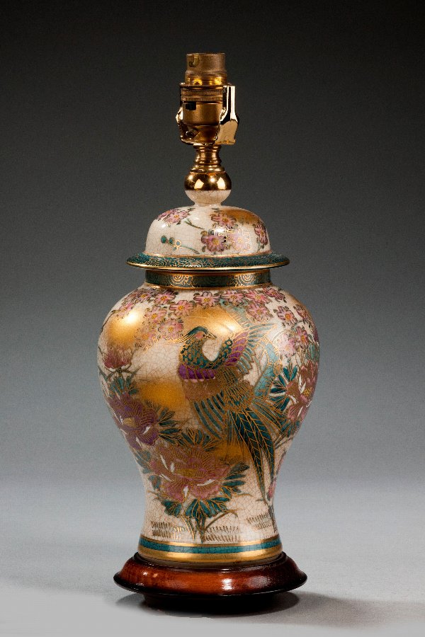 Antique Single Japanese Crackleware Vase Lamp