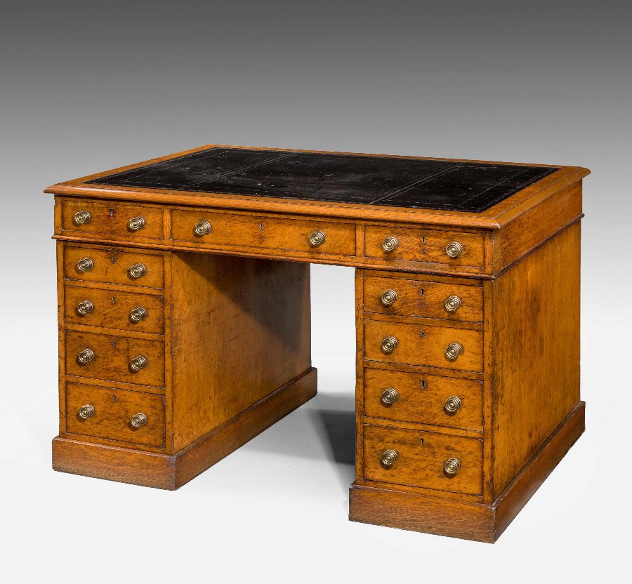 Antique Mid 19th Century Oak Pedestal Desk 