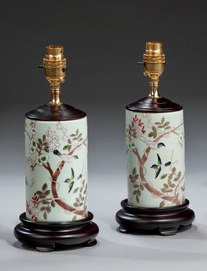 Antique Pair of Prunus Blossom Lamps