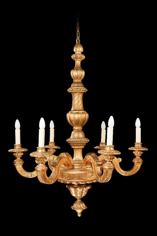 Antique Early 20th Century Six Arm Chandelier